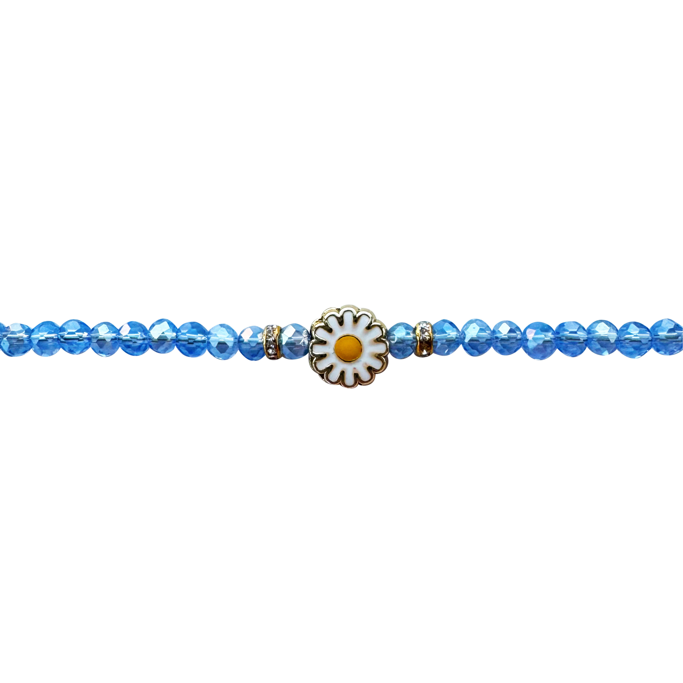 Women's Blue Crystal Bead Bracelet with Daisy Charm